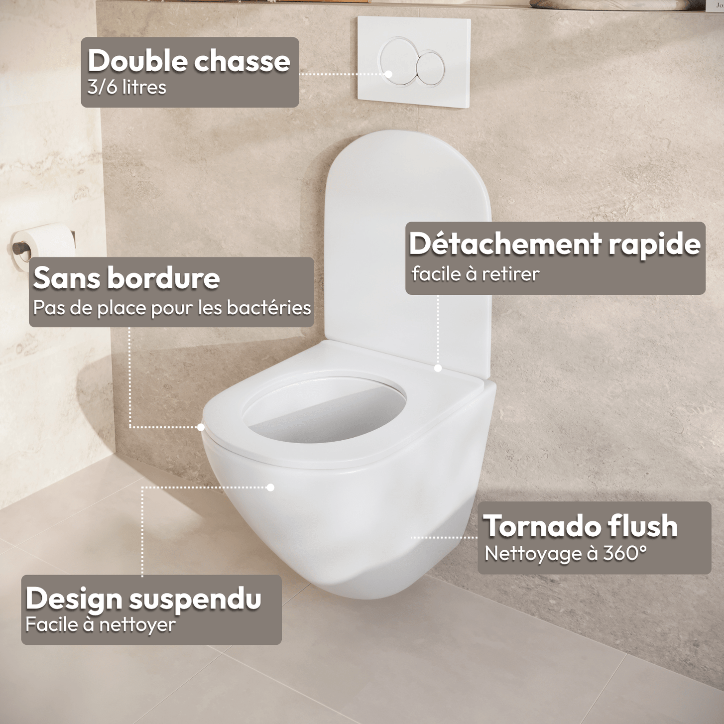 Hangtoilet met Inbouwreservoir - Rond Wit - Drukplaat Vierkant Goud - Linea - lomazoo.com