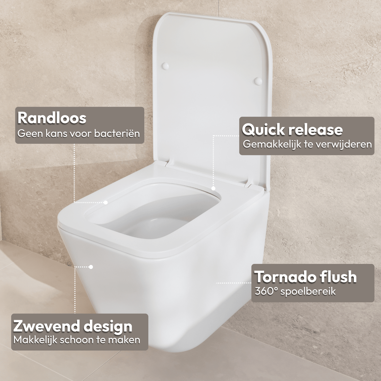LINEA Hangend Toilet - Wit - Vierkant - lomazoo.com