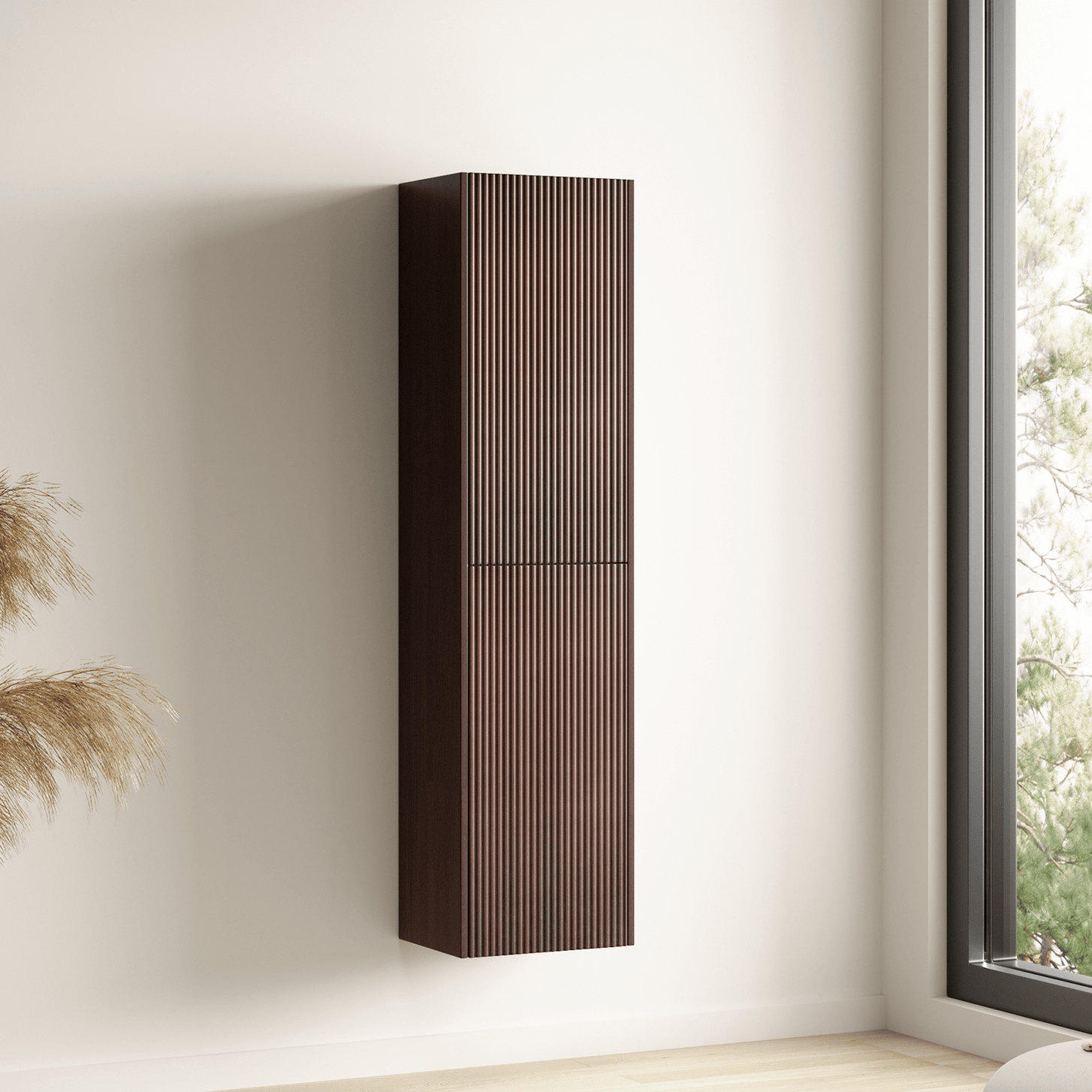 Badmeubelset TROPANI 80 cm - Walnoot - Ribbel front - Waskom Zwart - lomazoo.com